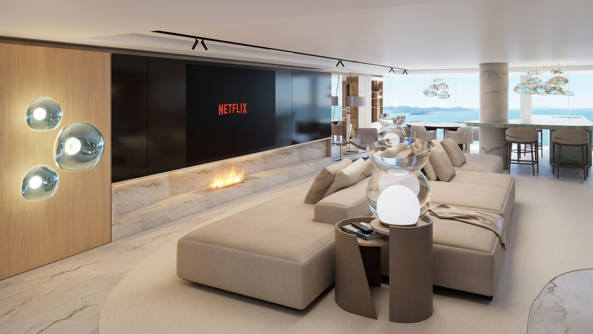 Personalização de apartamento na planta em Balneário Camboriú Living de apartamento em Balneário Camboriú com projeto de interiores da Axel, exemplo de personalização de apartamento na planta